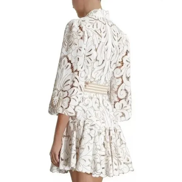 Zimmermann Edie Button Down Short Dress Embroidered Lace Mini Belted 0 US 4 - Picture 6 of 16